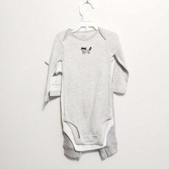Carter's Baby Boy 3 PC Set 9 Months Bodysuits Pants Gray NWT - Picture 1 of 8